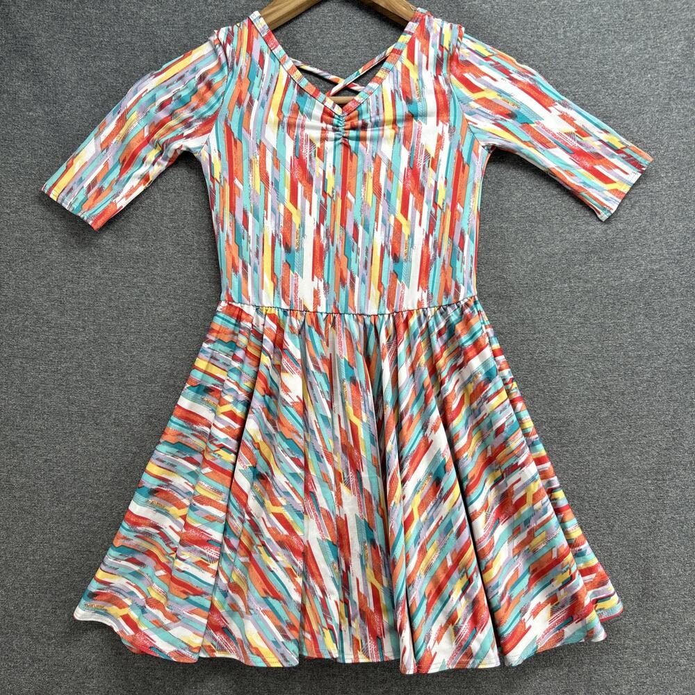 DotDotSmile Girls Size 5/6 Bright Vibrant Rainbow Cap Sleeve Twirl Flared Dress